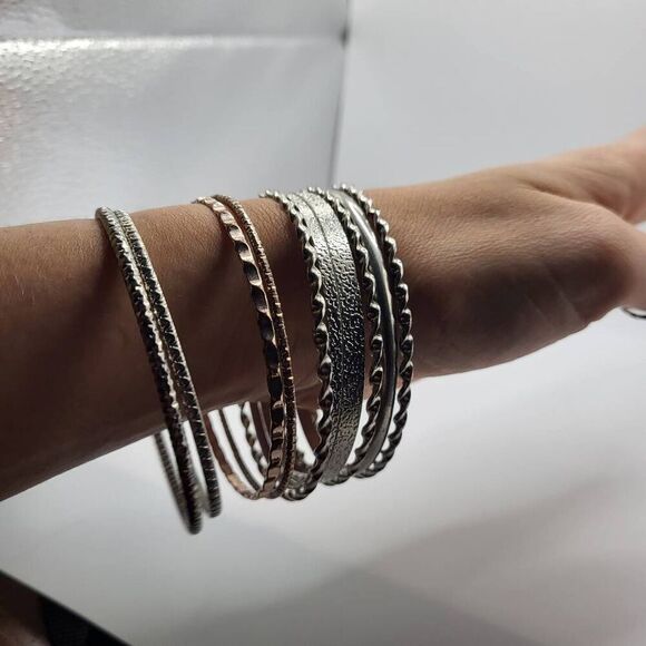 Lot of 10 Silver Belly Dance Bangle Bracelets - Picture 3 of 5